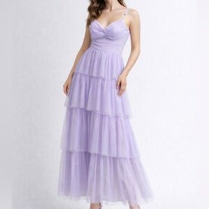 🆕 NEXT/UP Lavender Swiss Dot Tiered Tulle Maxi Dress Size 11/12 Prom Formal Gown